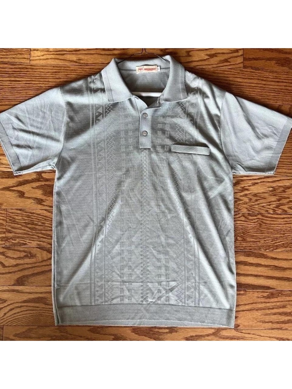 VTG 50' 60's FUSHI Silk Textured Knit Gray ROCKABILLY Short Sleeve Shirt size 50
